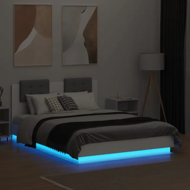 Cadre de lit avec LED sans matelas blanc 140x190 cm