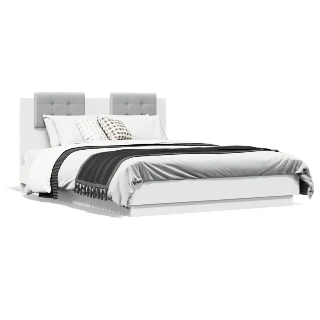 Cadre de lit avec LED sans matelas blanc 140x190 cm