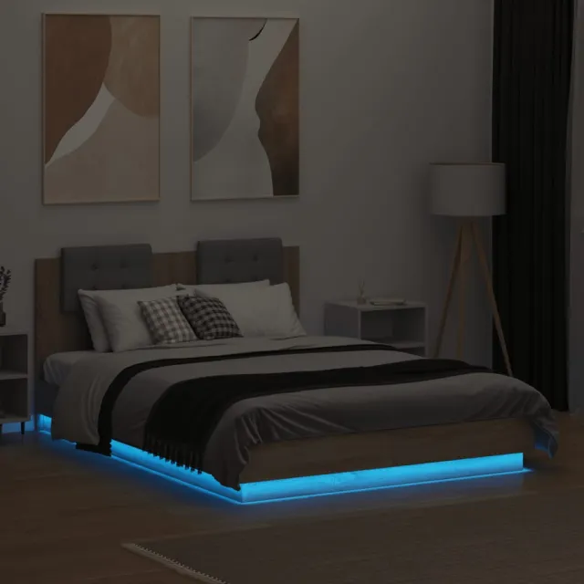 Cadre de lit avec LED sans matelas chêne sonoma 135x190 cm
