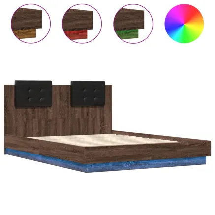 Cadre de lit avec LED sans matelas chêne marron 135x190 cm 2
