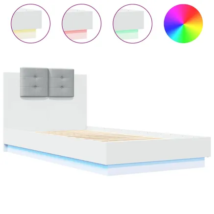 Cadre de lit avec LED sans matelas blanc 75x190 cm 2