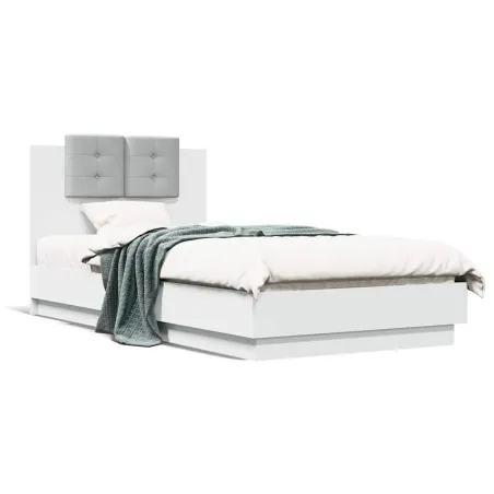 Cadre de lit avec LED sans matelas blanc 75x190 cm