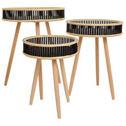 Set van 3 tafels Alexandra House Living Zwart Hout Bamboe