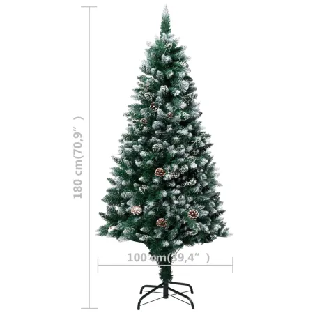 Sapin de Noël avec pommes de pin et neige blanche 180 cm