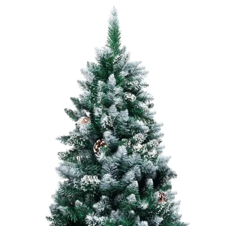Sapin de Noël avec pommes de pin et neige blanche 210 cm