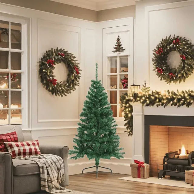 Sapin de Noël artificiel moitié avec support vert 150 cm PVC