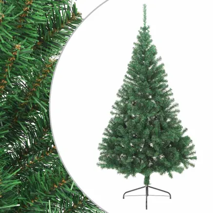 Sapin de Noël artificiel moitié avec support vert 210 cm PVC