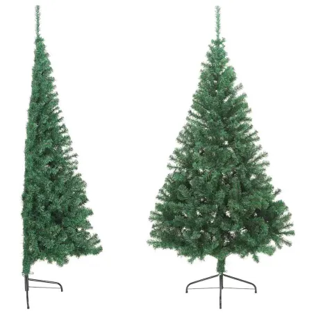 Sapin de Noël artificiel moitié avec support vert 210 cm PVC