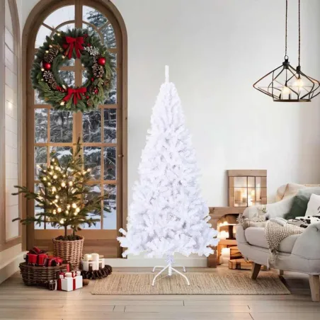 Arbre de Noël artificiel avec branches épaisses blanc 180cm PVC
