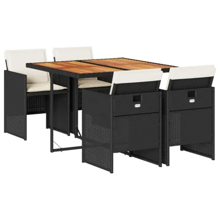 Ensemble à manger de jardin coussins 5pcs Noir Résine tressée 2