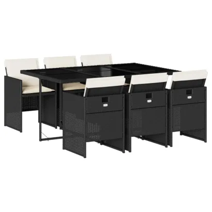 Ensemble à manger de jardin coussins 7pcs Noir Résine tressée 2