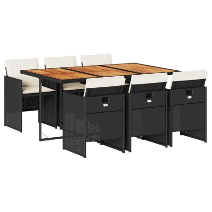 Ensemble à manger de jardin coussins 7pcs Noir Résine tressée 2