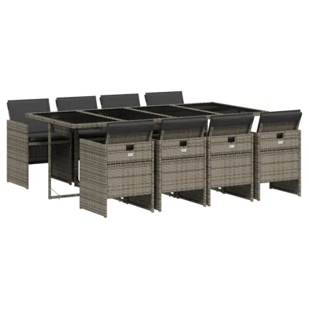 Ensemble à manger de jardin 9 pcs coussins gris résine tressée 2