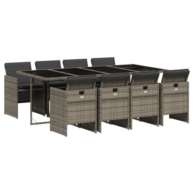 Ensemble à manger de jardin 9 pcs coussins gris résine tressée