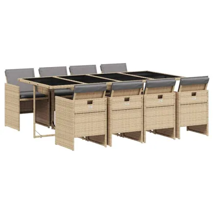 Ensemble à manger de jardin et coussins 9 pcs mélange beige 2