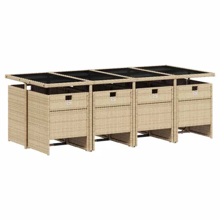Ensemble à manger de jardin et coussins 9 pcs mélange beige