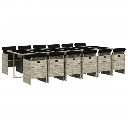 Ensemble à manger de jardin et coussins 13 pcs gris clair rotin 2