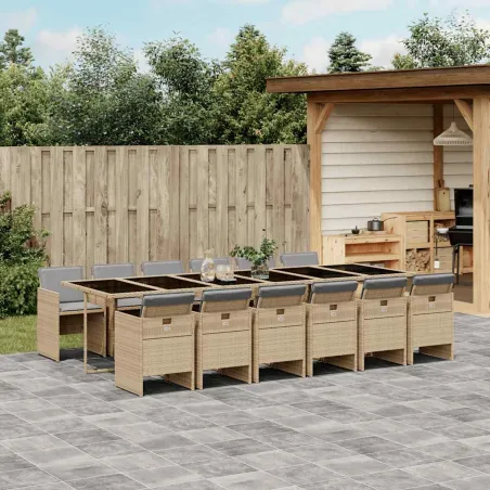 Ensemble à manger de jardin coussins 13 pcs mélange beige rotin