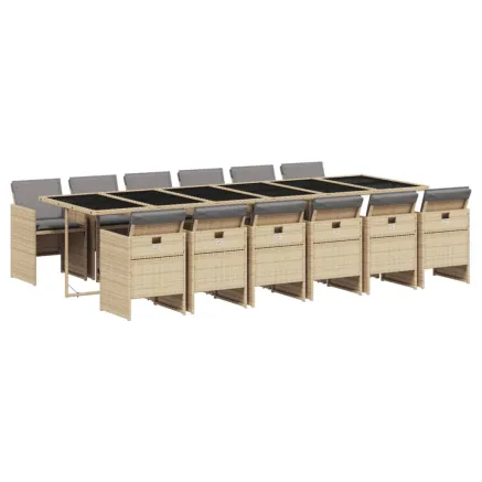 Ensemble à manger de jardin coussins 13 pcs mélange beige rotin 2