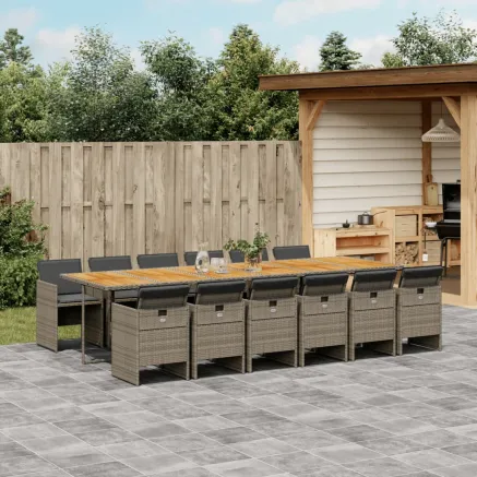 Ensemble à manger de jardin coussins 13 pcs gris résine tressée
