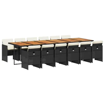 Ensemble à manger de jardin 13 pcs coussins noir résine tressée 2