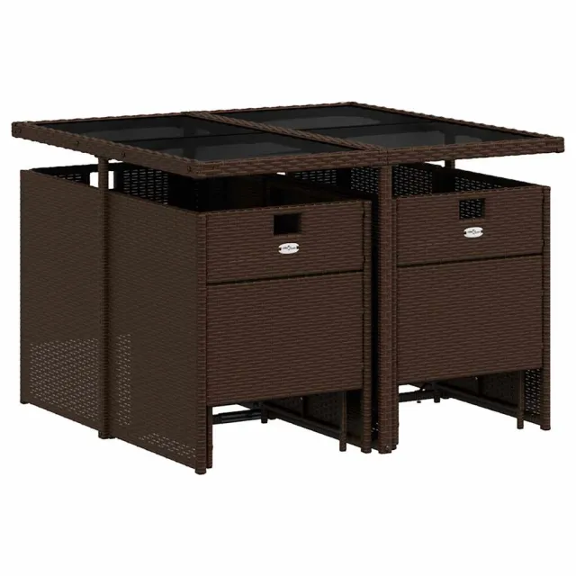 Ensemble à manger de jardin et coussins 9 pcs marron poly rotin