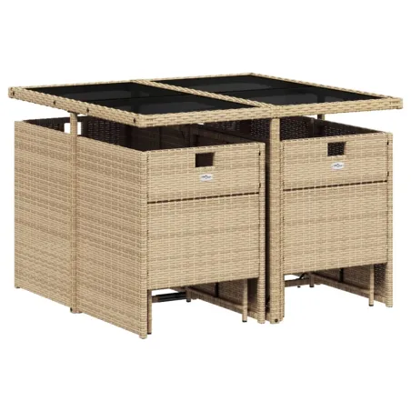 Ensemble à manger de jardin et coussins 9 pcs mélange beige