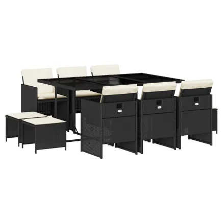 Ensemble à manger de jardin 11 pcs coussins noir résine tressée 2