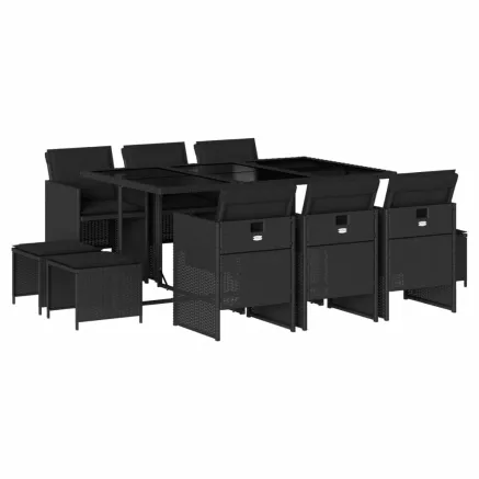 Ensemble à manger de jardin 11 pcs coussins noir résine tressée 2