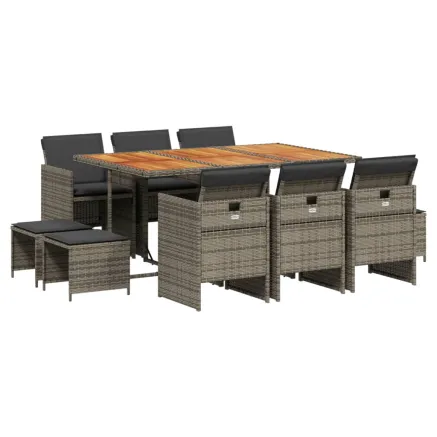 Ensemble à manger de jardin 11pcs avec coussins gris poly rotin 2