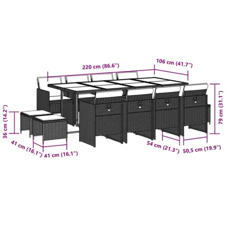 Ensemble à manger de jardin 13 pcs coussins noir résine tressée