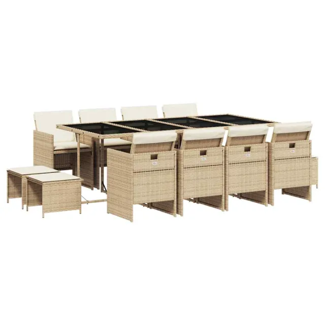 Ensemble à manger de jardin et coussins 13 pcs beige