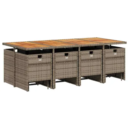 Ensemble à manger de jardin coussins 13 pcs gris résine tressée