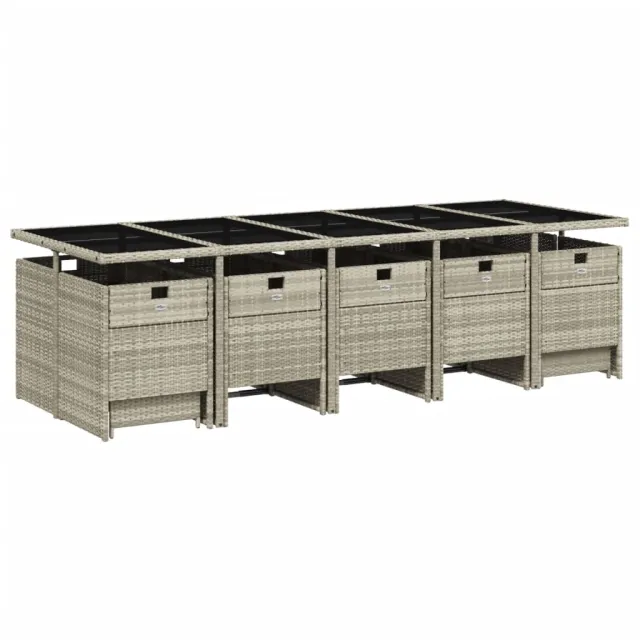 Ensemble à manger de jardin et coussins 15 pcs gris clair rotin