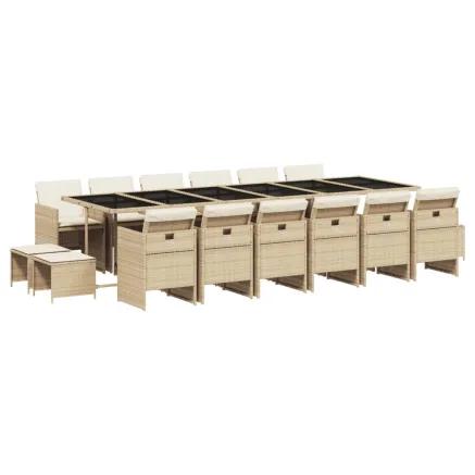 Ensemble à manger de jardin et coussins 17 pcs beige 2