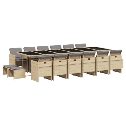 Ensemble à manger de jardin et coussins 17 pcs mélange beige 2