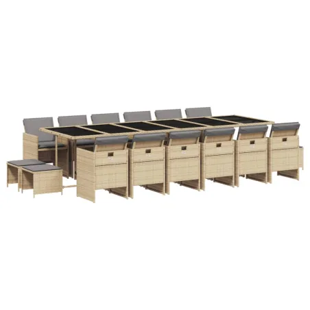 Ensemble à manger de jardin et coussins 17 pcs mélange beige