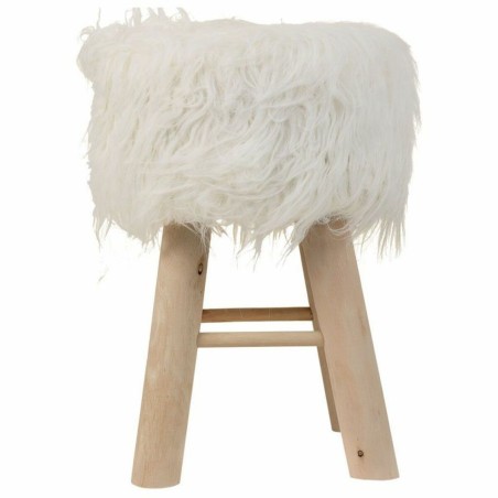 Tabouret Alexandra House Living Blanc Tissu Peluche Bambou Pin Éponge