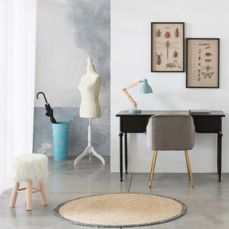 Tabouret Alexandra House Living Blanc Tissu Peluche Bambou Pin Éponge