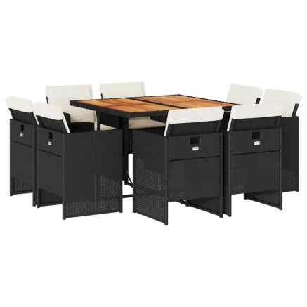 Ensemble à manger de jardin 9pcs coussins noir résine tressée 2