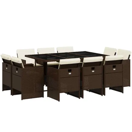 Ensemble à manger de jardin et coussins 11 pcs marron rotin 2