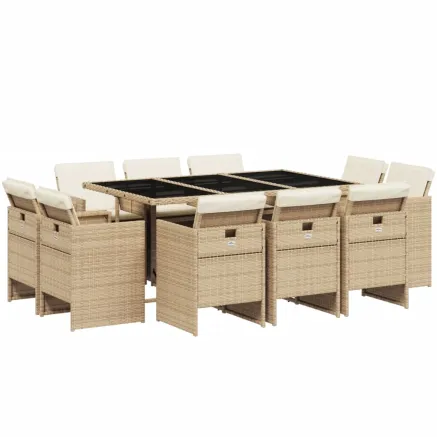 Ensemble à manger de jardin et coussins 11 pcs beige poly rotin 2