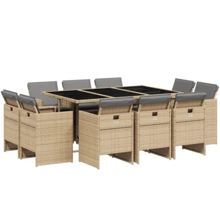 Ensemble à manger de jardin et coussins 11 pcs mélange beige 2