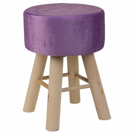 Kruk Alexandra House Living Paars Fluweel Bamboe Pijnboom Spons Hout M