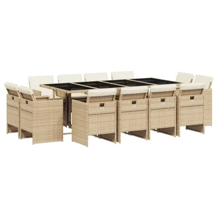 Ensemble à manger de jardin et coussins 13 pcs beige 2