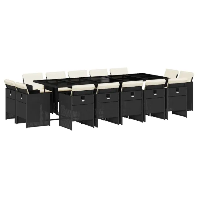 Ensemble à manger de jardin 15 pcs coussins noir résine tressée