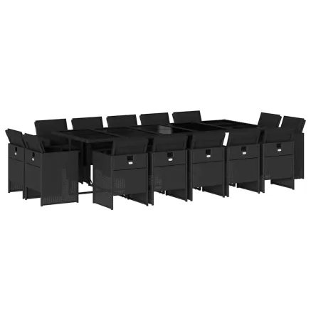 Ensemble à manger de jardin 15 pcs coussins noir résine tressée 2