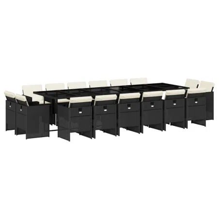 Ensemble à manger de jardin 17 pcs coussins noir résine tressée