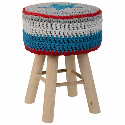 Kruk Alexandra House Living Blauw Bamboe Pijnboom Spons Hout MDF 32 x
