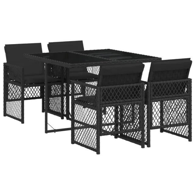 Ensemble à manger de jardin coussins 5pcs noir résine tressée